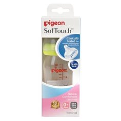 Бутылочка для кормления Pigeon стекло, Softouch Peristaltic Plus, 160 мл, с соской из силикона (26645)