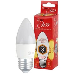 ECO LED B35-8W-827-E27 ЭРА (диод, свеча, 8Вт, тепл, E27) (10/100/3500) Б0030020 (упаковка 10 шт) ERA