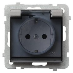 Ospel Sonata Серебро матовое Розетка 1-ая с/з IP44 с крышкой Schuko, без рамки