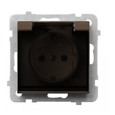 "Ospel Sonata Шоколадный металлик Розетка 1-ая с/з IP44 с крышкой Schuko, без рамки"