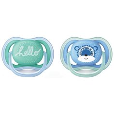 Пустышка силиконовая ортодонтическая Philips AVENT Ultra Air SCF342/22 6-18 м, 2 шт., голубой/зеленый