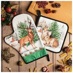 Набор кух. "Новогодний лес" варежка-прихватка 20х28см, прихватка 19х19см,100%хл 6535958 Этель