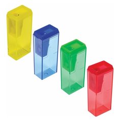 Точилка ручная пластиковая Пифагор (1 отверстие, с контейнером, прямоугольная) тонированная, 24шт. (226530)