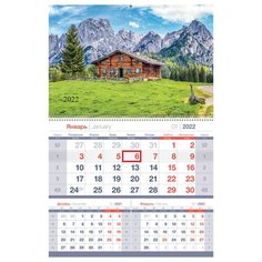 Календарь квартальный настенный на 2022 год Mono premium "Домик в горах" Office Space