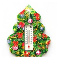 Магнит мдф с термометром Елочка с гирляндами Wood Fun