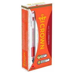 CROWN Набор гелевых ручек Hi-Jell Grip, 0.5 мм, 12 штук, красный цвет чернил