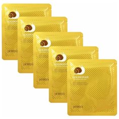 Petitfee Гидрогелевая маска для лица с золотом и улиточным муцином Gold & Snail Mask Pack 5 шт.