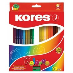 Карандаши цветные Kores, 24 цвета, трехгранные с точилкой