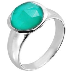 Balex Кольцо 1436930224 из серебра 925 пробы с агатом зелёным природным и горным хрусталем, размер 18.5