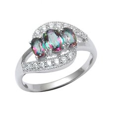 Balex Кольцо 1410931557 из серебра 925 пробы с мистик кварцем природным и фианитом, размер 18