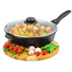 Сковорода глубокая "Гармония вкуса", цвет: черный оникс, с крышкой, съемная ручка, 28 см Elan Gallery