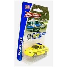 Модель металлической машины "Такси" A6707 Fast Wheels, звук сирены, сигнализации, светятся мигалки, инерционная машинка Play Smart, 1:64, 8х3.5х3 см
