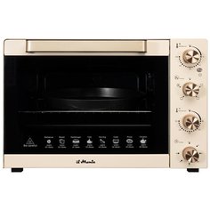 Электрическая духовка мини печь, 60л., 2000Вт, Конвекция, Термостат, Два отдельно регулируемых мощных ТЭНа класса Люкс, Нижний ТЭН закрыт, 5 режимов, 50-250С, Таймер с автоотключением, Подсветка, Эмаль легкой очистки, il Monte EO-6011 IVORY