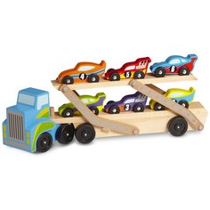 Набор машин Melissa & Doug Mega race car carrier, красный/голубой/бежевый