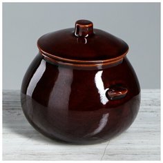 Горшок для запекания Керамика ручной работы "Капля", глянец, коричневый цвет, 0,6 л