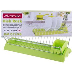 Сушилка для посуды Kamille 41,5*26*11,5 см из хромированной стали с поддоном 0769B