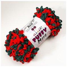 Пряжа ALIZE "Puffy more", 100% микрополиэстер, 11,5 м*150 г, 6292 красно-зеленая
