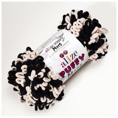 Пряжа ALIZE "Puffy more", 100% микрополиэстер, 11,5 м*150 г, 6270 черно-белая