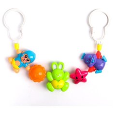 Крошка Я / Игрушка для малышей / Растяжка на коляску/кроватку "Цыпленок, зайчик, обезьянка", 3 игрушки, от 3 мес