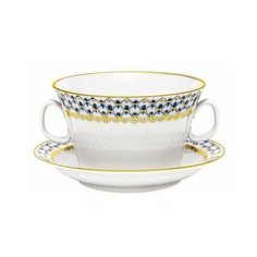 Чашка с блюдцем бульонная. Императорский фарфоровый завод. Форма Молодежная. Рисунок Кобальтовая сетка. 360 мл.
