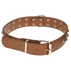 Ошейник Пижон клепаный в 2 ряда, 65,5*3,4 см, коричневый