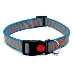 Ошейник Пижон капроновый, фастекс с замком, 70*2,5 см, ОШ до 60 см, серый с синим краем