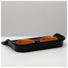 Лоток с мисками ZOO PLAST "Феликс", 0,3 л, 41*30*6 см, черный лоток, золотые миски