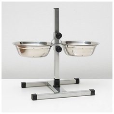 Подставка с мисками Пижон 2*1 л, высота 40 см, разборная с верхним фиксатором, хром
