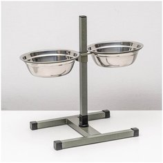 Подставка с мисками Пижон 2*1 л, высота 40 см, разборная, серо-зеленая шагрень