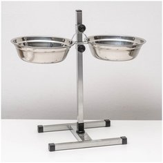 Подставка с мисками Пижон 2*1,5 л, высота 50 см, разборная с верхним фиксатором, хром