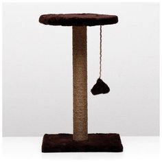 Когтеточка Пижон "Столбик", с круглой полкой и игрушкой, 35*35*60 см, темно-коричневая
