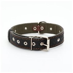 Ошейник комбинированный Пижон безразмерный, кожа-брезент, 65*3,5 см, черный