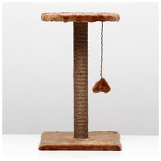 Когтеточка Пижон "Столбик", с круглой полкой и игрушкой, 35*35*60 см, светло-коричневая
