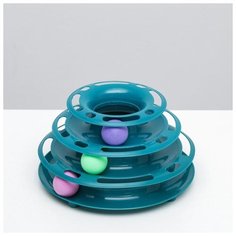 Игровой комплекс для кошек Пижон "Пирамида", с 3 шариками,15*24*13,2 см, бирюза