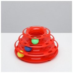 Игровой комплекс для кошек Пижон "Пирамида", с 3 шариками,15*24*13,2 см, красный