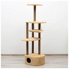 Комплекс-когтеточка Пижон угловой с гамаком, 48*48*171 см, джут, искусственный мех, бежевый