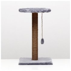 Когтеточка Пижон "Столбик", с круглой полкой и игрушкой, 35*35*60 см, серая