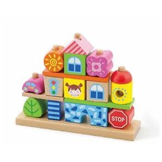 Деревянный конструктор Viga Пирамидка Город, 17227