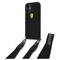 Ferrari для iPhone 12 mini (5.4) чехол On-track Liquid silicone Strap & metal logo Hard Black