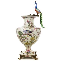 Ваза с птицей Coco 27x23x51см под старину из фарфора с бронзой, Glasar ГЛАСАР