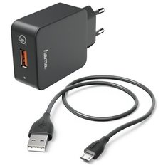 Комплект зар.устр. Hama H-178336 3A QC универсальное кабель microUSB черный 00178336