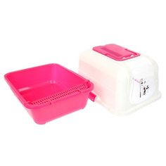 Туалет-домик Пижон большой, с фильтром, совком и порожком, 51,5*40*38,5 см, розовый-белый