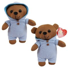 Мягкая игрушка ABtoys. Мишка вязаный, 22 см. в голубом комбинизончике