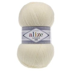 Пряжа Alize Lanagold 800 01 кремовый (Ланаголд 800) 49% шерсть, 51% акрил 100г 800м 5шт