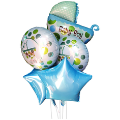 Фонтан из шаров на рождение мальчика 5шт. Коляска Globos Payaso