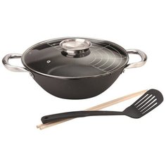 Казан чугунный VISSNER Cocoon Wok 26 см 3,2 л / Набор посуды для приготовления / Казан с крышкой / Казан чугунный для плова / Чугунок с плоским дном для овощей / Чугунный узбекский казан для индукционной плиты