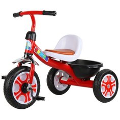 Велосипед Чижик, детский трехколесный, диаметр 10"/8", на пластиковых колесах,с корзинкой, мягкое сиденье, цвет красный