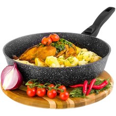 Сковорода 28 см Elan Gallery гармония вкуса Черный мрамор Индукция съемная ручка