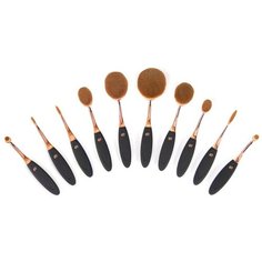 Набор кистей Rio Professional Microfibre Oval Cosmetic Brush Collection, 10 шт. светло-розовый/черный
