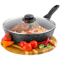 Сковорода глубокая "Гармония вкуса", цвет: черный мрамор, съемная ручка, с крышкой, 28 см Elan Gallery